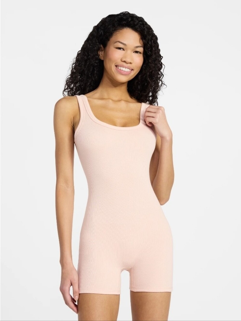 No Boundaries Light Blush Ribbed Tank Romper T18